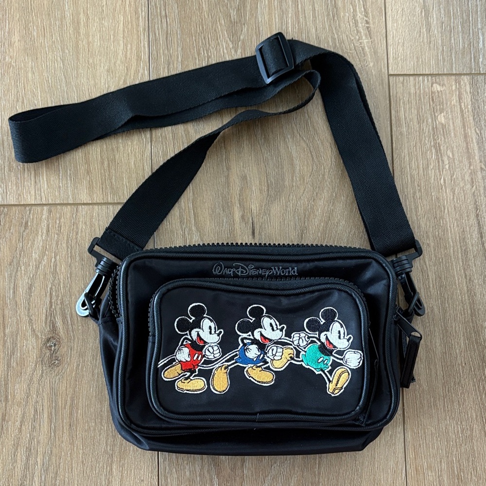 Walt Disney world Black Belt Bag/ side bag with Mickey Mouse Trio